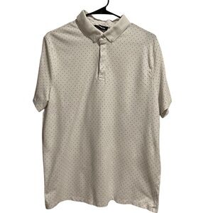 Express Men’s Polo Shirt White/Gray Polka Dot Short Sleeve